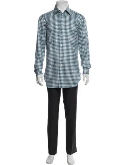Pre-owned Kiton Plaid Print Long Sleeve Dress Shirt In Blue