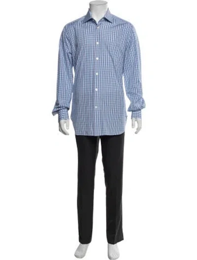 Pre-owned Kiton Plaid Print Long Sleeve Dress Shirt In Blue