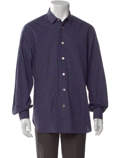 Pre-owned Kiton Plaid Print Long Sleeve Dress Shirt In Blue