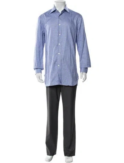 Pre-owned Kiton Plaid Print Long Sleeve Dress Shirt In Blue