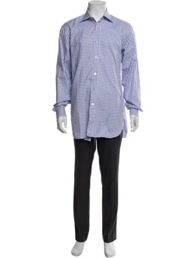 Pre-owned Kiton Plaid Print Long Sleeve Dress Shirt In Blue