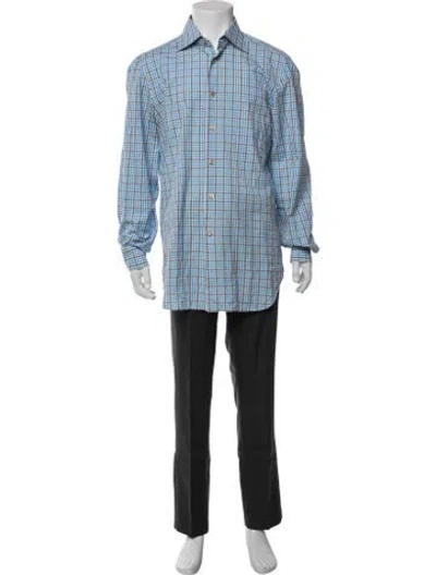 Pre-owned Kiton Plaid Print Long Sleeve Dress Shirt In Blue
