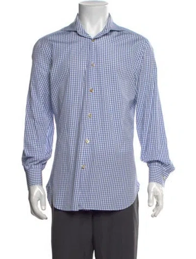 Pre-owned Kiton Plaid Print Long Sleeve Dress Shirt In Blue