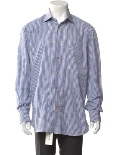 Pre-owned Kiton Plaid Print Long Sleeve Dress Shirt In Blue