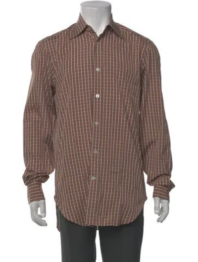 Pre-owned Kiton Plaid Print Long Sleeve Dress Shirt In Brown