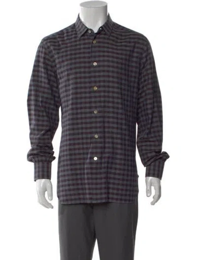 Pre-owned Kiton Plaid Print Long Sleeve Dress Shirt In Brown