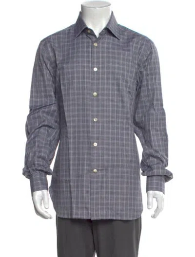 Pre-owned Kiton Plaid Print Long Sleeve Dress Shirt In Gray