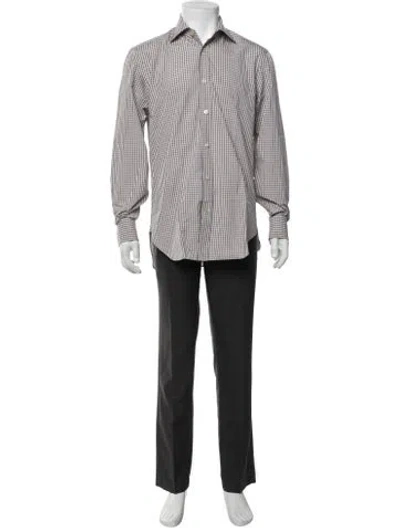 Pre-owned Kiton Plaid Print Long Sleeve Dress Shirt In Neutral
