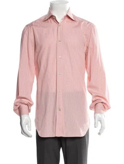 Pre-owned Kiton Plaid Print Long Sleeve Dress Shirt In Orange
