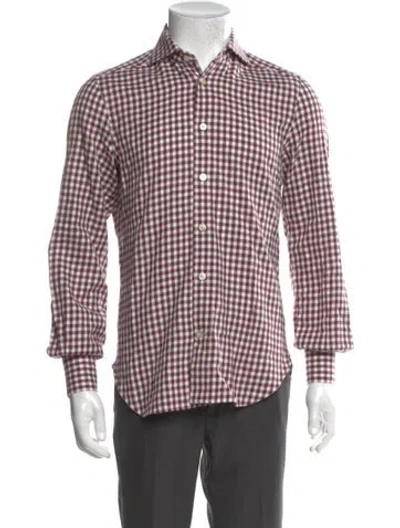 Pre-owned Kiton Plaid Print Long Sleeve Dress Shirt In Pink