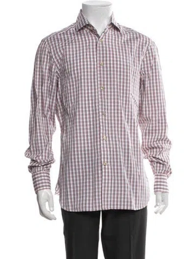 Pre-owned Kiton Plaid Print Long Sleeve Dress Shirt In Red