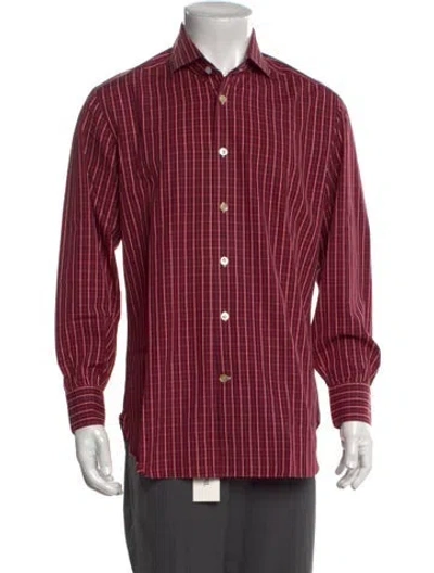 Pre-owned Kiton Plaid Print Long Sleeve Dress Shirt In Red