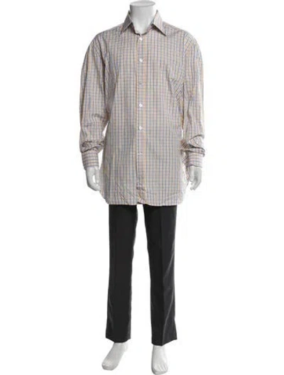 Pre-owned Kiton Plaid Print Long Sleeve Dress Shirt In White
