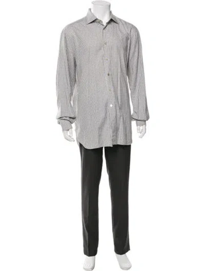 Pre-owned Kiton Plaid Print Long Sleeve Dress Shirt In White