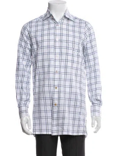Pre-owned Kiton Plaid Print Long Sleeve Dress Shirt In White