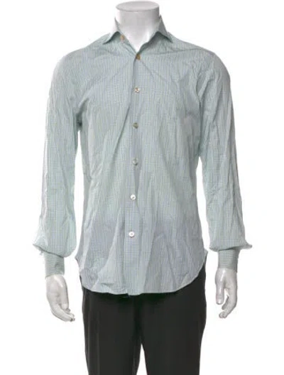 Pre-owned Kiton Plaid Print Long Sleeve Dress Shirt In White