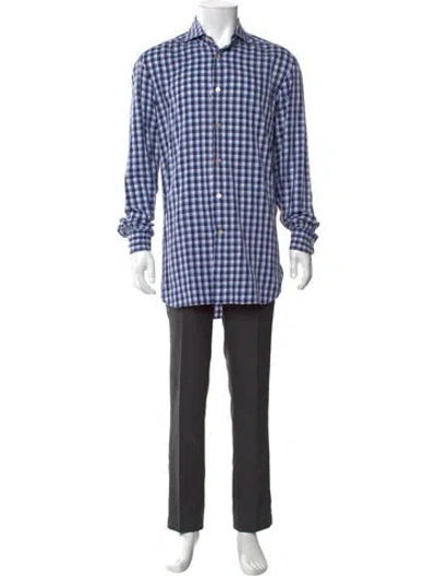 Pre-owned Kiton Plaid Print Long Sleeve Jersey In Blue