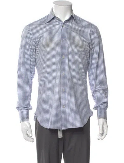Pre-owned Kiton Plaid Print Long Sleeve Shirt In Blue
