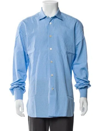 Pre-owned Kiton Plaid Print Long Sleeve Shirt In Blue
