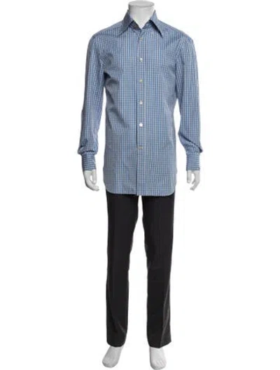 Pre-owned Kiton Plaid Print Long Sleeve Shirt In Blue
