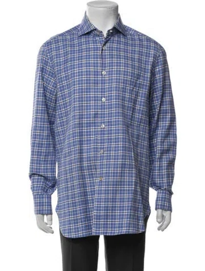 Pre-owned Kiton Plaid Print Long Sleeve Shirt In Blue