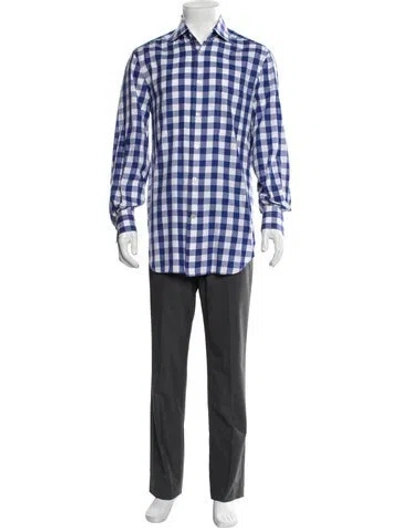 Pre-owned Kiton Plaid Print Long Sleeve Shirt In Blue