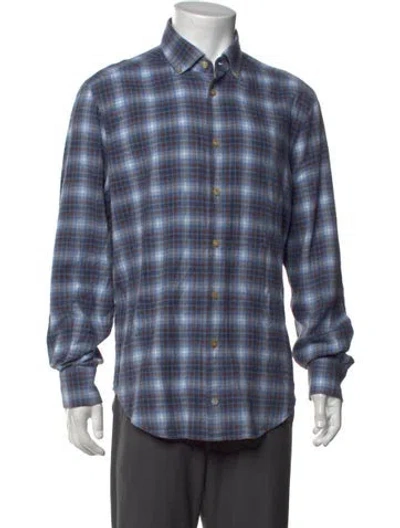 Pre-owned Kiton Plaid Print Long Sleeve Shirt In Blue