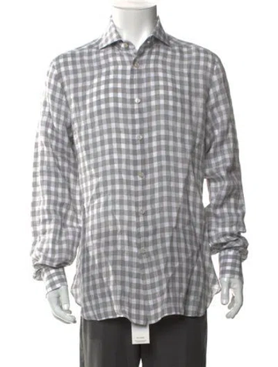 Pre-owned Kiton Plaid Print Long Sleeve Shirt In Gray