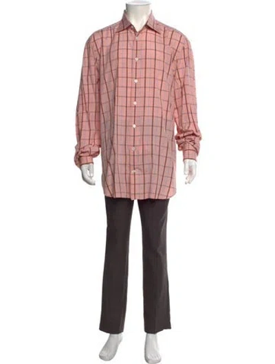 Pre-owned Kiton Plaid Print Long Sleeve Shirt In Orange