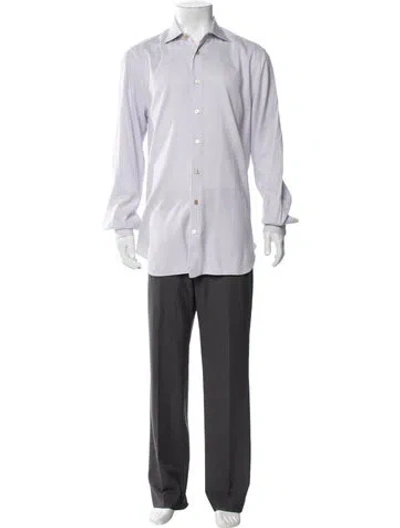 Pre-owned Kiton Plaid Print Long Sleeve Shirt In White
