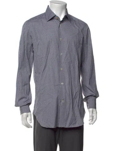 Pre-owned Kiton Plaid Print Long Sleeve Shirt In White