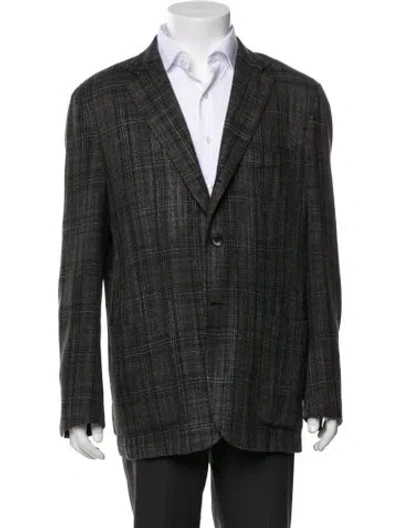 Pre-owned Kiton Plaid Print Peacoat In Green