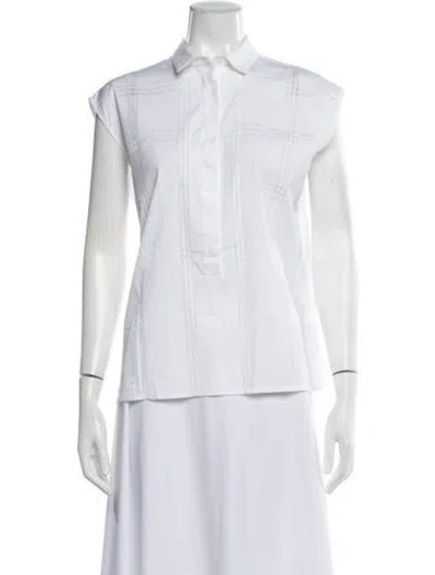 Pre-owned Kiton Plaid Print Sleeveless Button-up Top In White