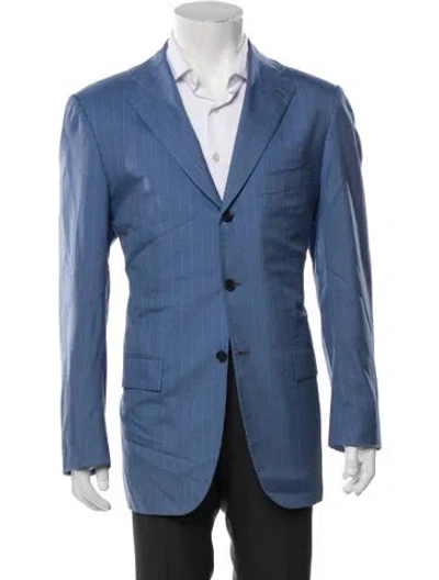 Pre-owned Kiton Plaid Print Utility Jacket In Blue