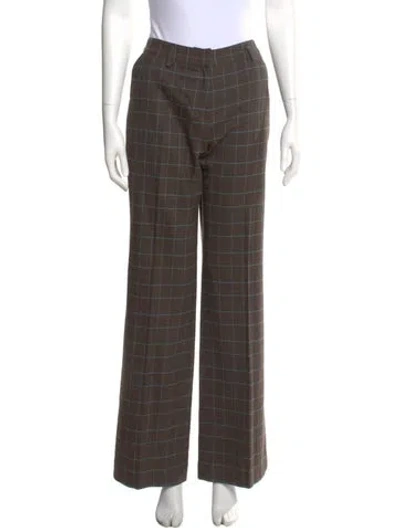Pre-owned Kiton Plaid Print Wide Leg Pants In Brown