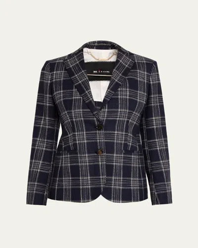 Kiton Plaid Silk-cashmere Single-breasted Jacket In Blue