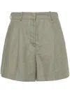 Kiton Linen High Waist Pleated Shorts With Belt Loops In Green