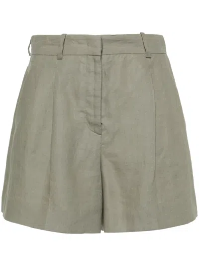 Kiton Pleated Detail Linen Shorts In Green
