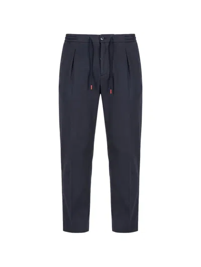 Kiton Pleated Drawstring Trousers In Blue
