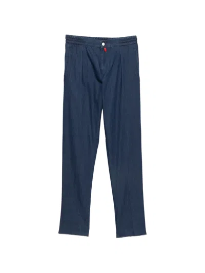 Kiton Pleated Elasticated-waistband Trousers In Blue