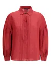 Kiton Pleated-front Linen Shirt In Red