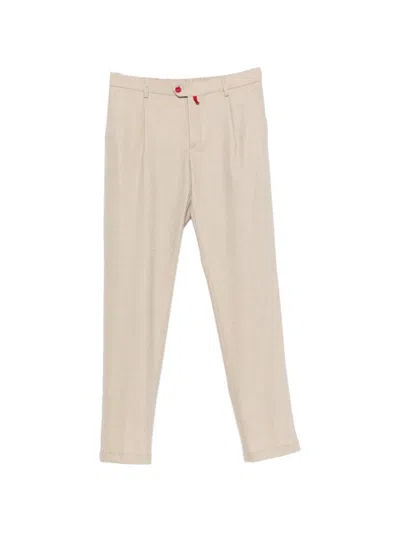 Kiton Pleated Straight-leg Trousers In Neutral