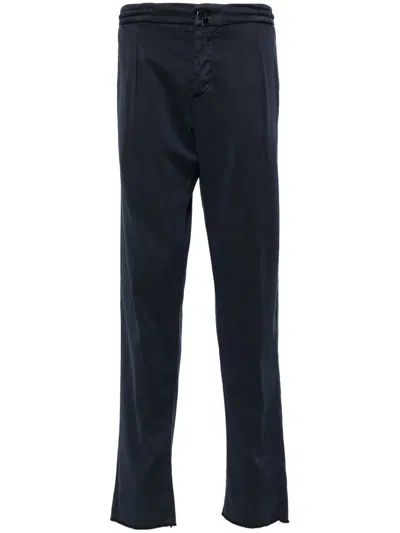 Kiton Pleated Tapered-leg Trousers In Blue