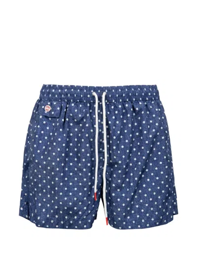 Kiton Polka-dot Drawstring Swim Shorts In Blue