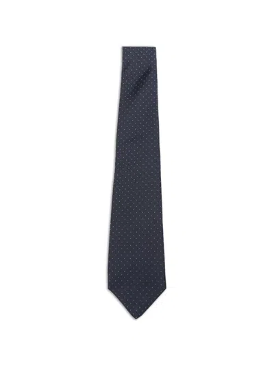 Kiton Polka-dot Herringbone-pattern Tie In Black