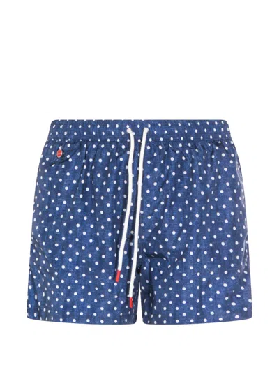 Kiton Polka-dot Swim Shorts In Blue