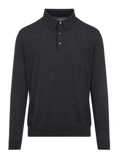 Kiton Long-sleeved Knitted Polo Shirt In Gray