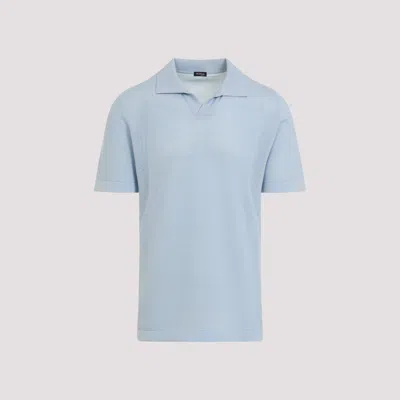 Kiton Cotton Polo Shirt Perforated Fabric In Blue