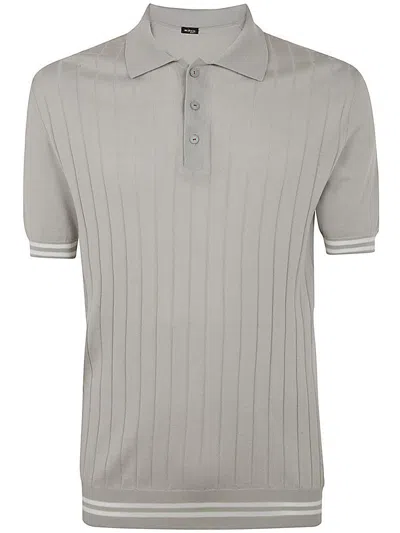 Kiton Ribbed Texture Polo Shirt With Striped Accents In Gray