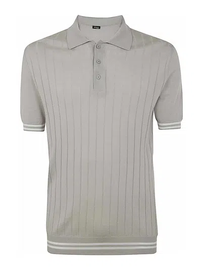Kiton Ribbed Texture Polo Shirt With Striped Accents In White